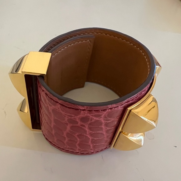 Hermès Shiny Alligator Collier De Chien CDC Bracelet Geranium - Picture 3 of 7